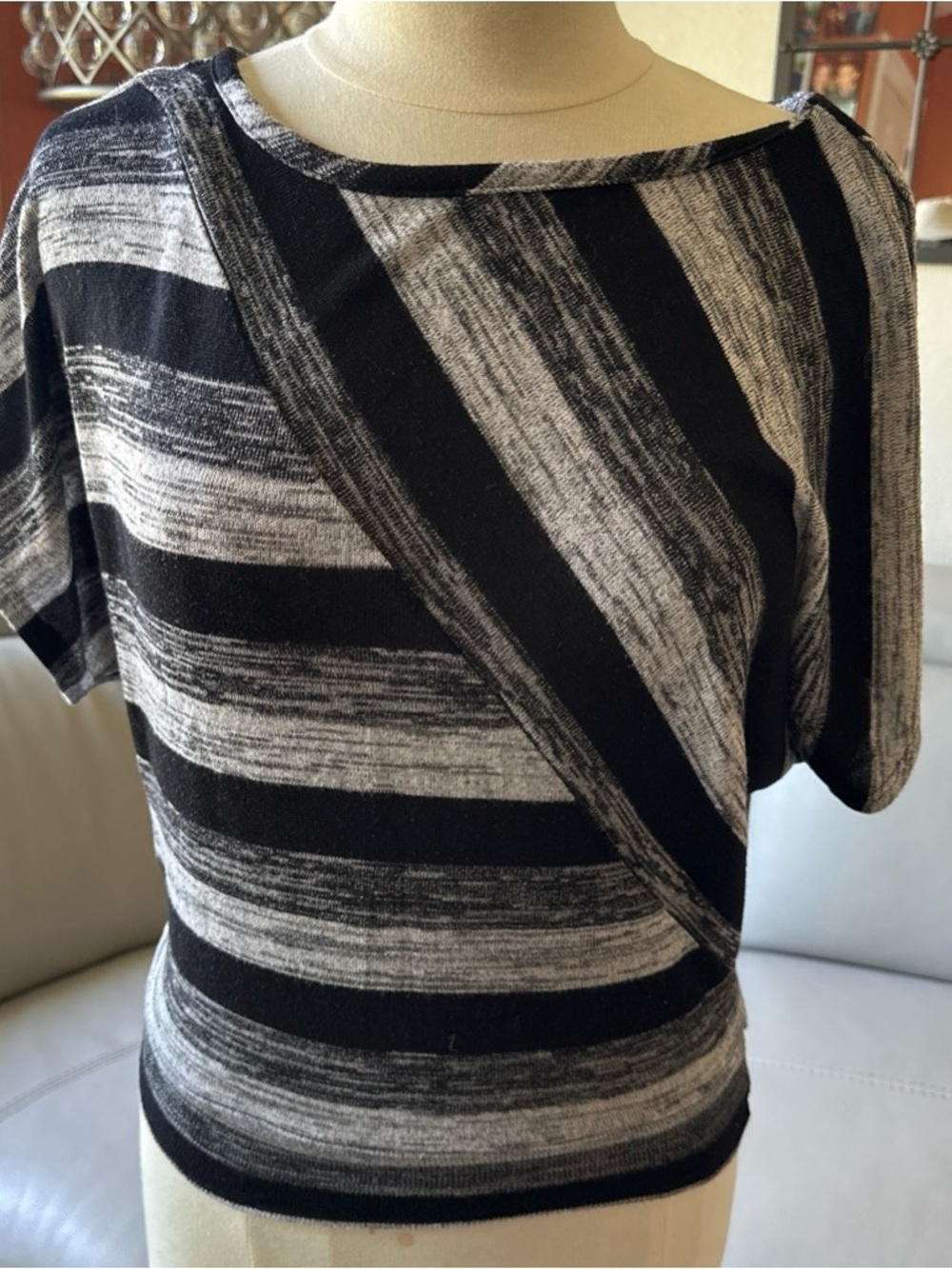 Almost Famous Black and Gray Striped Knit Top size S
